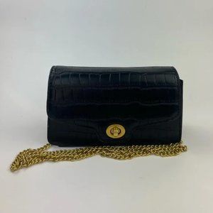 Nove Black Croc-Embossed Vegan Leather Flap Crossbody Bag